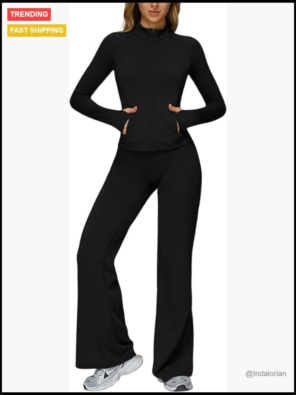 Compression Zip Up Jacket High Waist Flare Leggings Workout Set